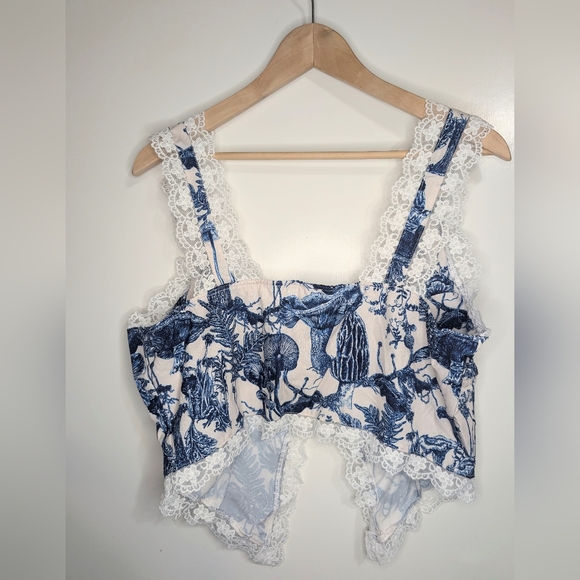 Blue Lace Trim Blouse - Picture 2 of 3